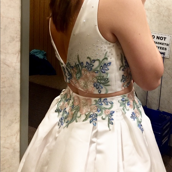 Tiffany Designs White Two Piece Floral Prom Dress - Picture 3 of 8